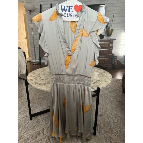 Grade and Gather Gray Orange Petal Print Elastic Waist Mini Dress Womens Size S - Picture 1 of 7